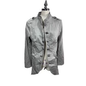 Suzy D London Military Safari Utility Jacket Gray Cotton Blend Women's M